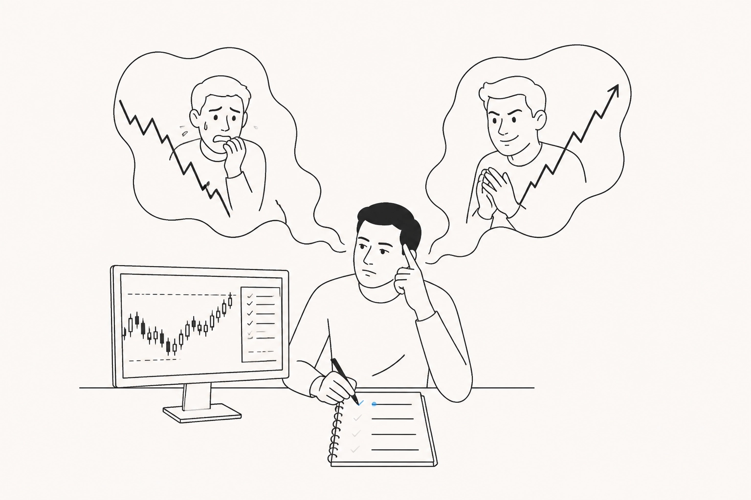 Professional header image for industry analysis: الطمع والخوف في التداول: لماذا يتصرف المتداولون بعكس ما يجب
